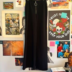 Black Professional Ring Zip Flare Pants